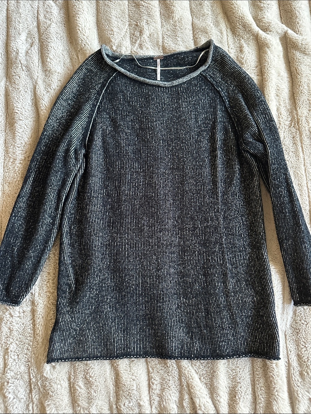 Free People Black/white Crewneck Tunic Sweater